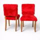 Pair of vintage wooden chairs with red fur effect upholstery – 1950