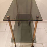 Old vintage rolling trolley, smoked glass trays, gold base