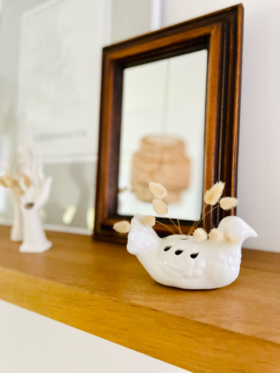 Pique flowers bird vintage white porcelain