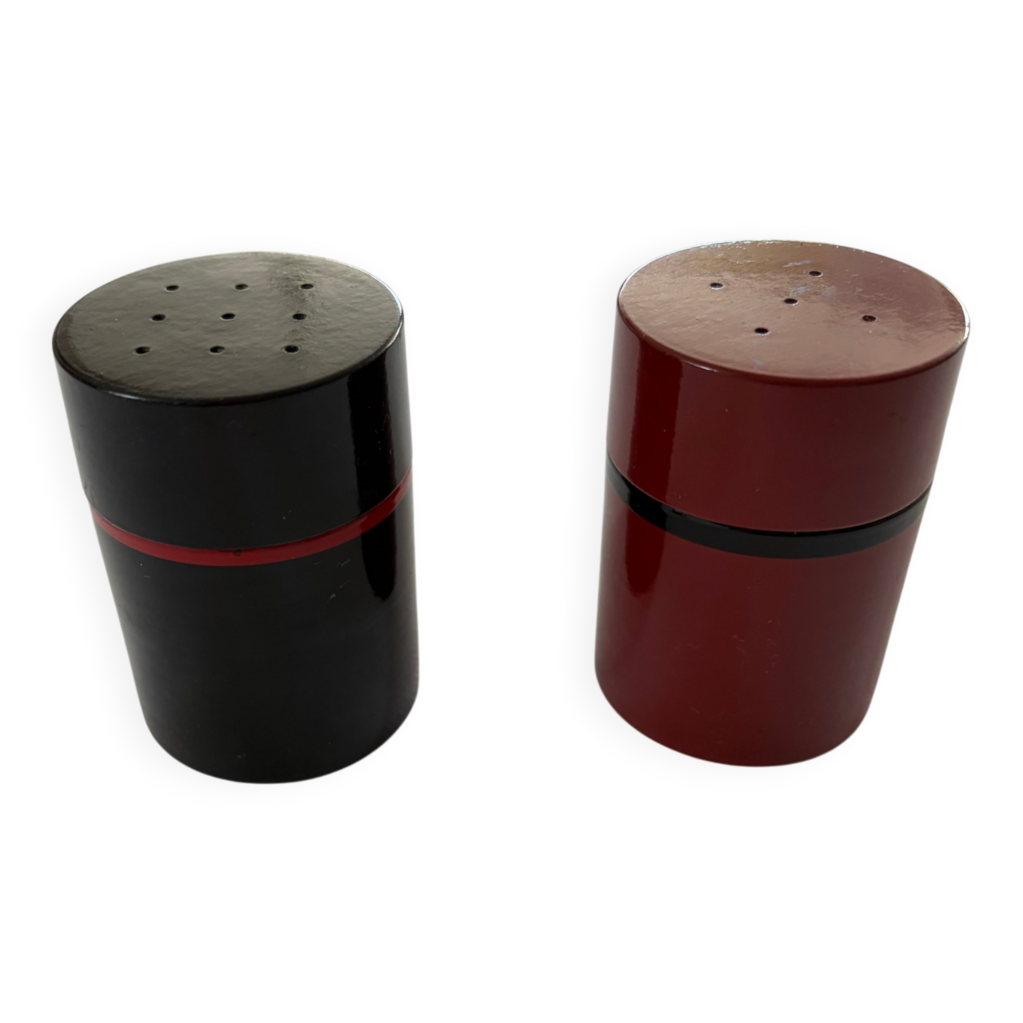 Lacquered wooden salt and pepper shakers