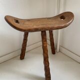 Table and its solid wooden stool of brutalist style popular art