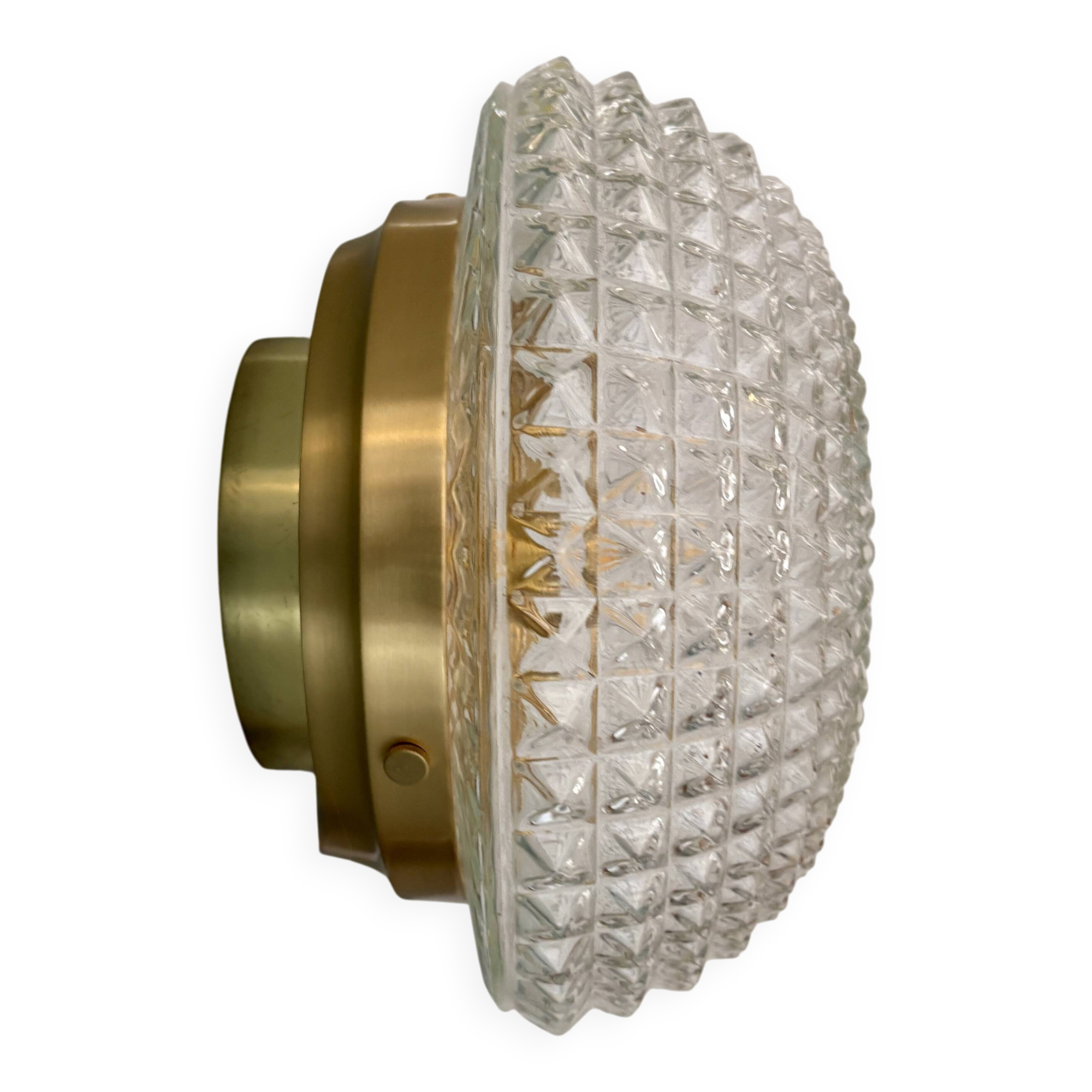 Vintage globe wall or ceiling light in molded diamond-point glass