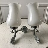 Duo of wall lamps in chrome metal and Opalines Japanese 50s