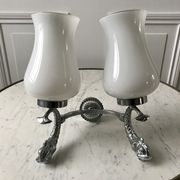 Duo of wall lamps in chrome metal and Opalines Japanese 50s