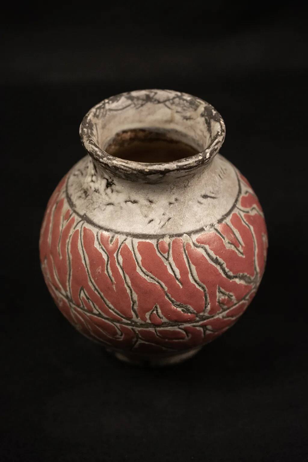 Textured glazed stoneware ball vase by Jérôme Massier, Vallauris