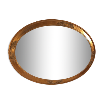 Miroir ancien en bois doré et décor floraux fins - 99x69cm