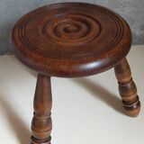 Low tripod stool in vintage turned solid wood