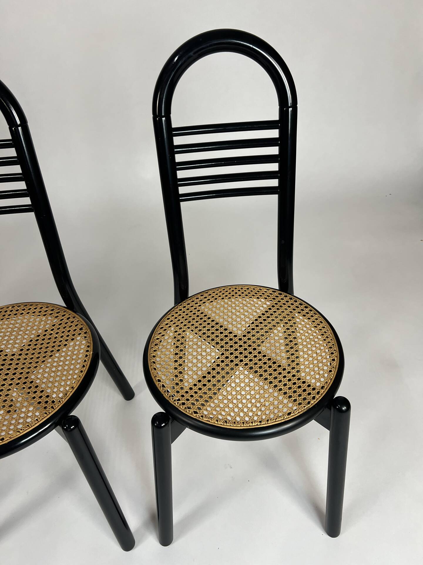 Set of four vintage chairs Viennese cane 80s Memphis by Antonio Sibau