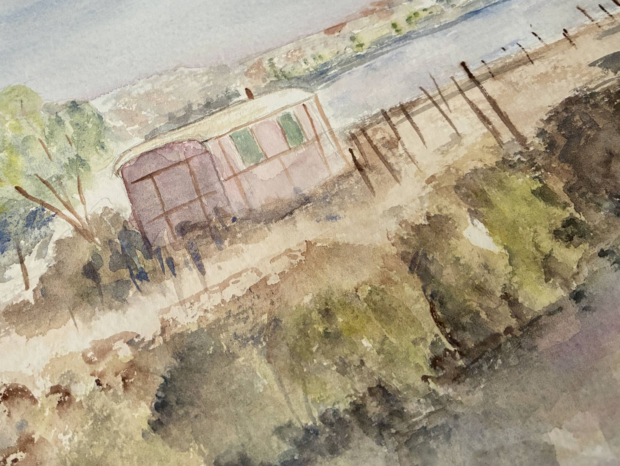 Old painting watercolour Camargue Saintes Maries de la Mer