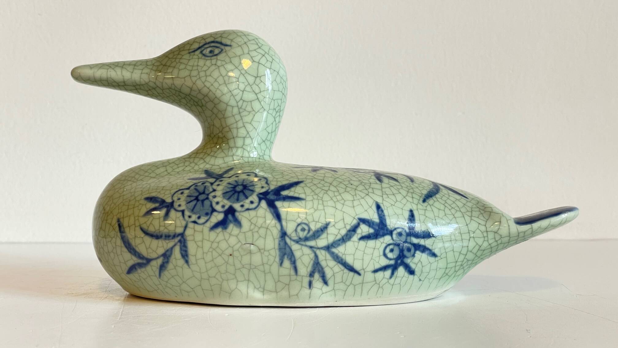 Vintage Blue Ceramic Duck