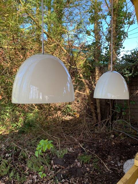 2 Danish white glass pendant lights (50s/60s)