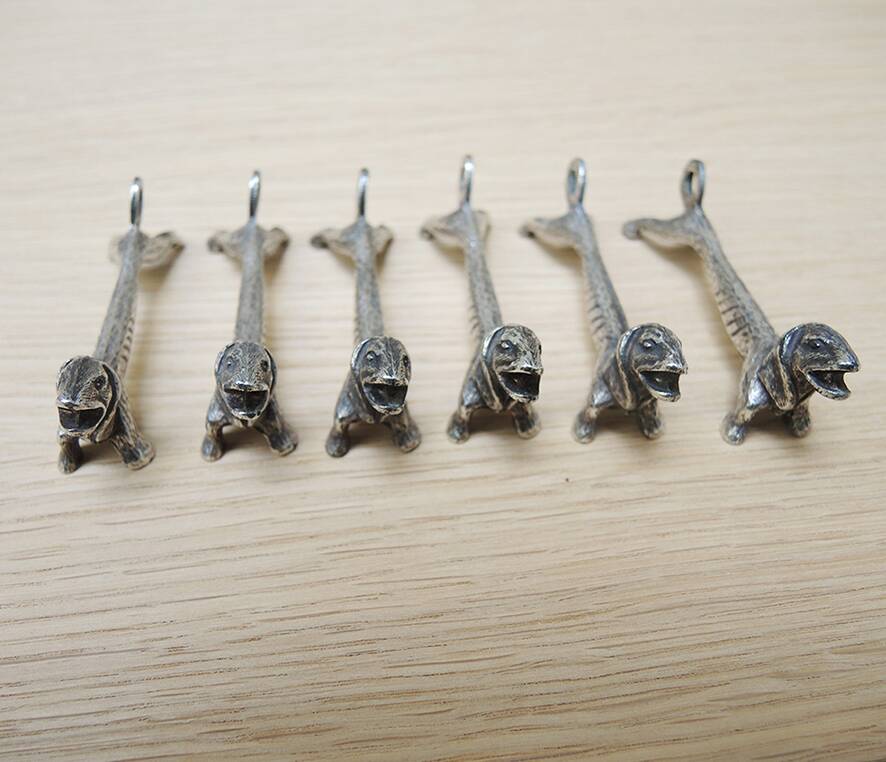 6 antique dachshund metal knife holders