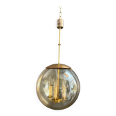 Smoked Glass and Brass Four-Light Suspension Pendant. French Work.