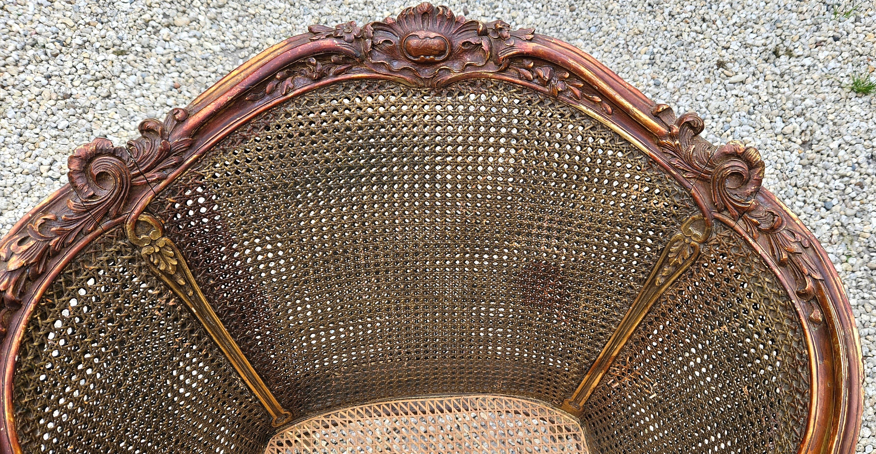 Gilded wood armchair and double canning