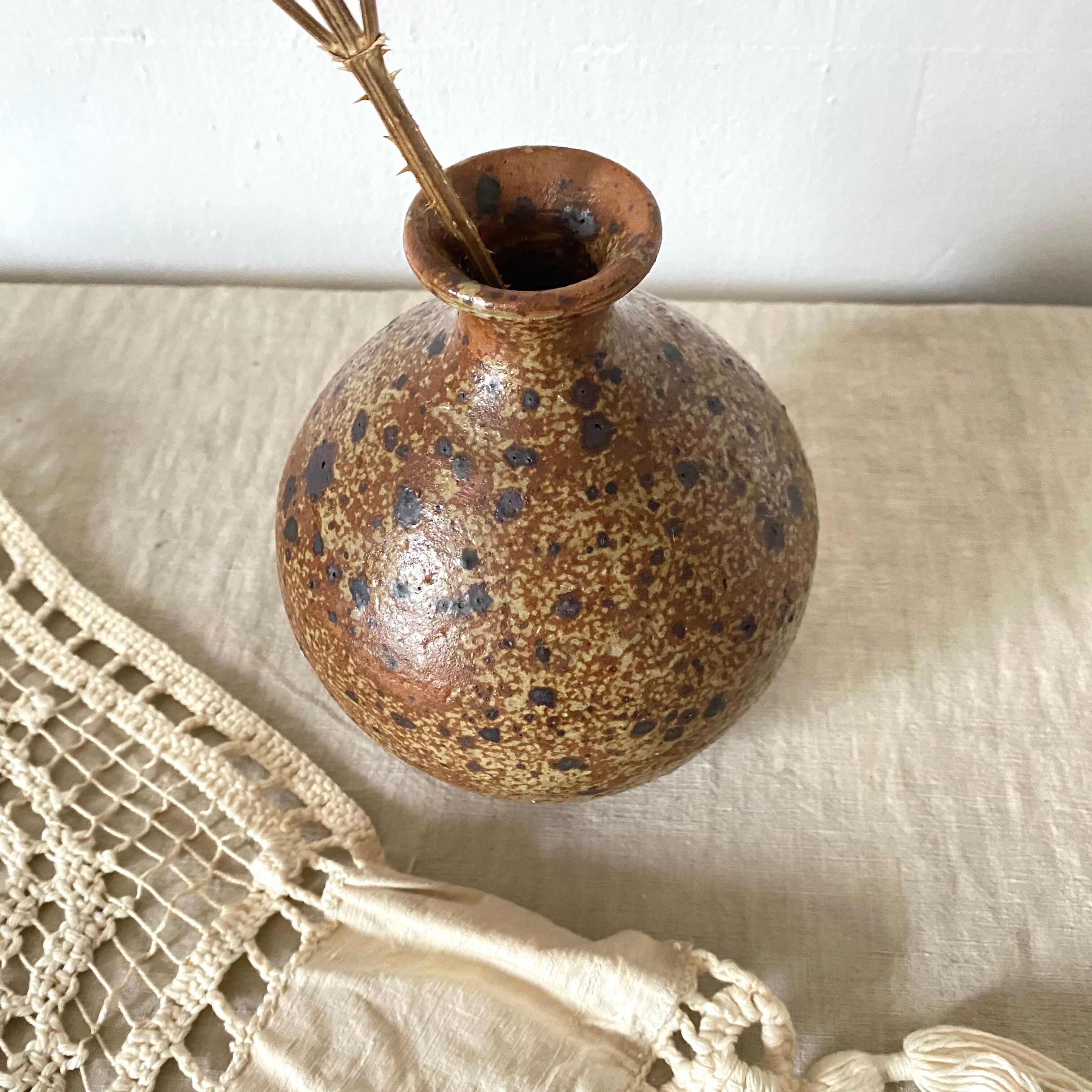 Vintage pyreted stoneware vase