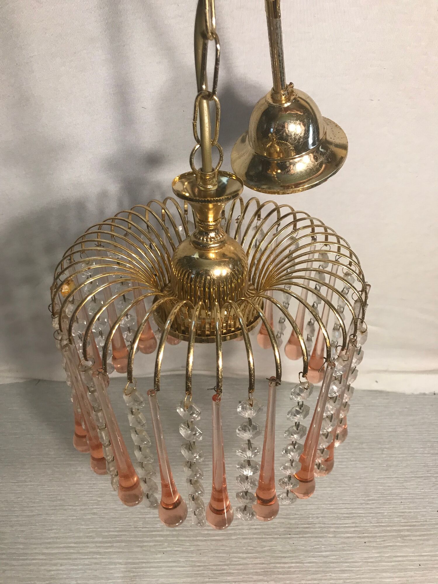Gold Metal  Chandelier - Vintage Rose Glass Water Drop Pampilles