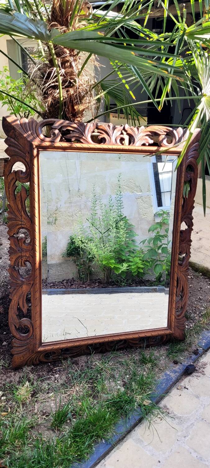 Huge antique Indonesian teak mirror