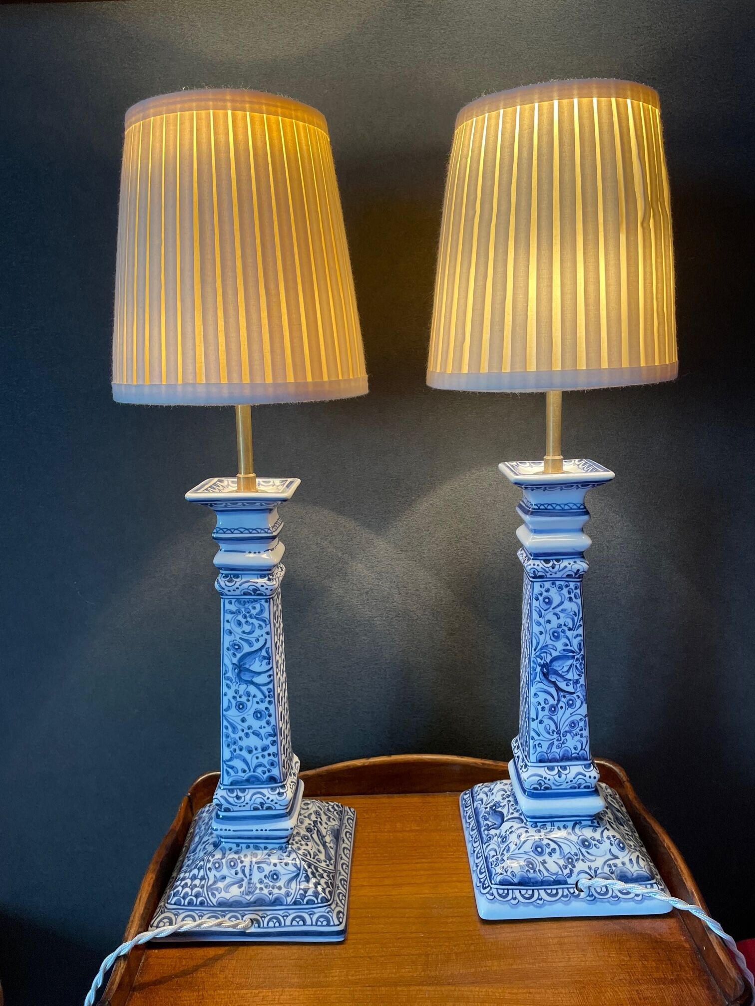 Pair of blue porcelain bedside lamps