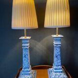 Pair of blue porcelain bedside lamps