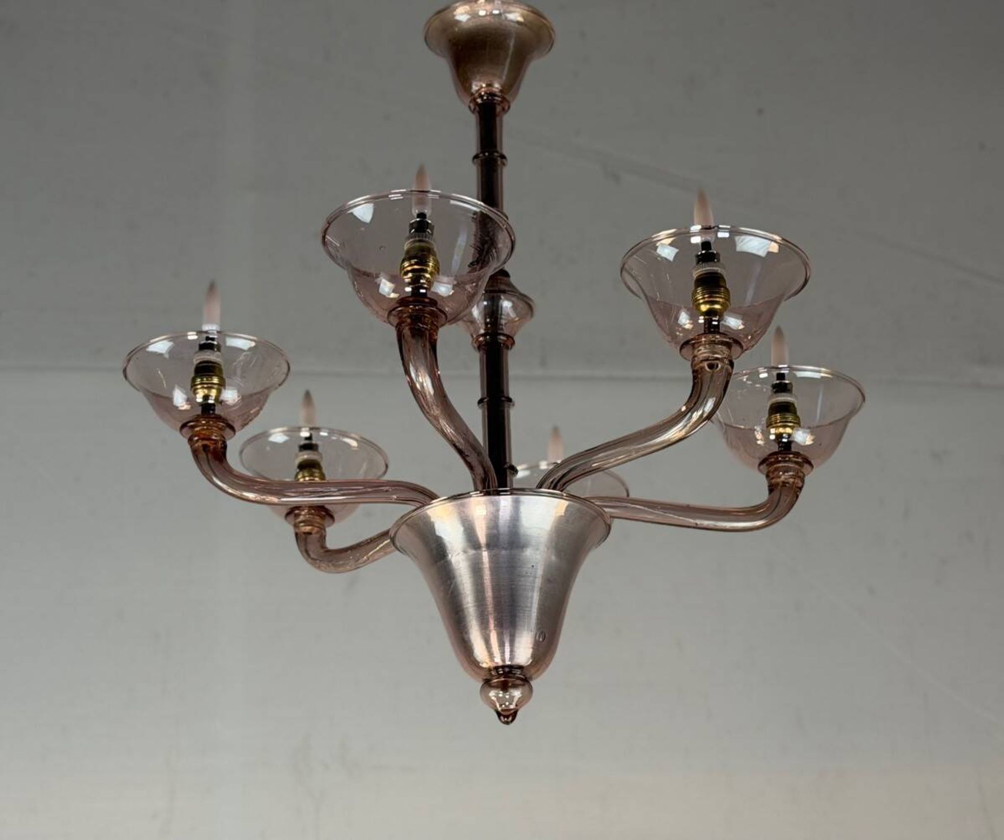Venetian lustre made of Murano glass in amethyst colour, circa 1920.
