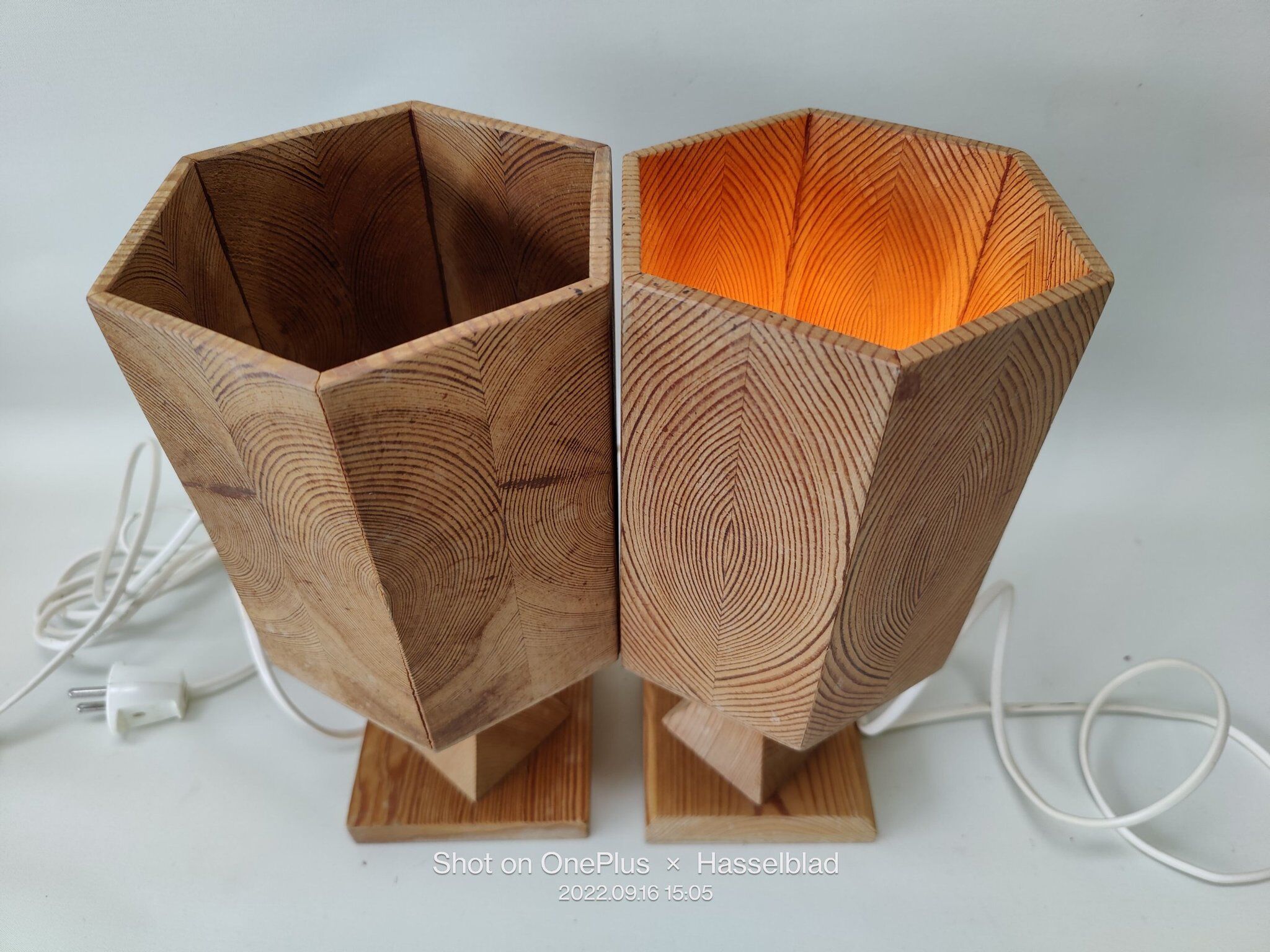 2 pine table lamps, swedish handicrafts 1978 1985