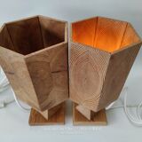 2 lampes de table en pin, artisanat suédois 1978 1985
