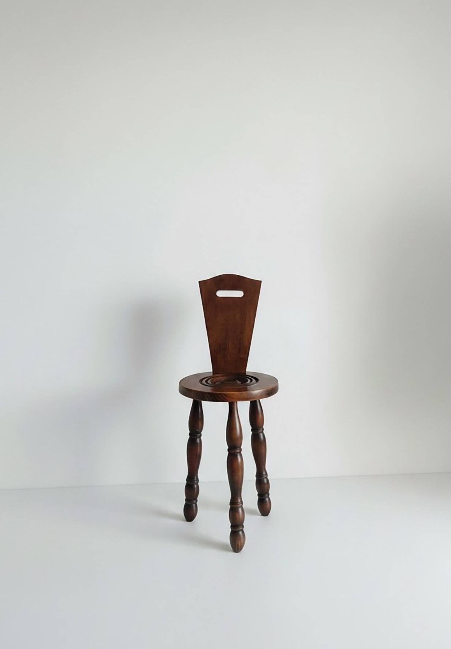 Folk Art Chestnut Wood Tripod Chair, Charles Dudouyt Style, France, 1930s