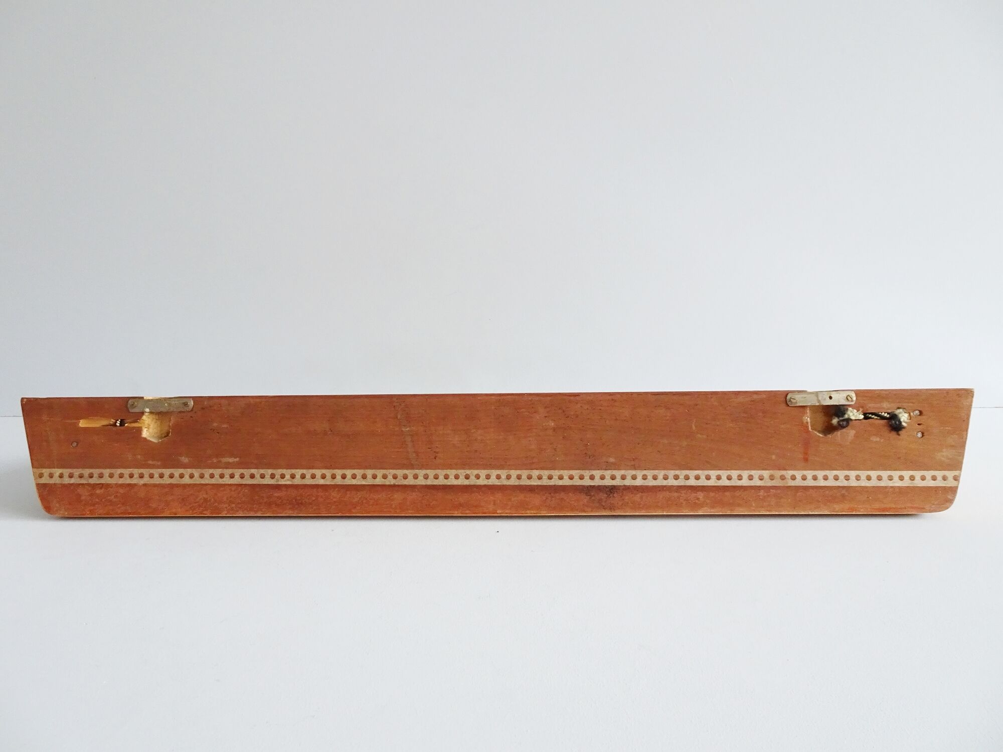 Wall coat rack with hat shelf made of wood and cords, Mid Century coat rack