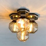 Vintage German wall or ceiling lamp from the space age in chrome and glass by Motoko Ishii for Staff, 1970s.