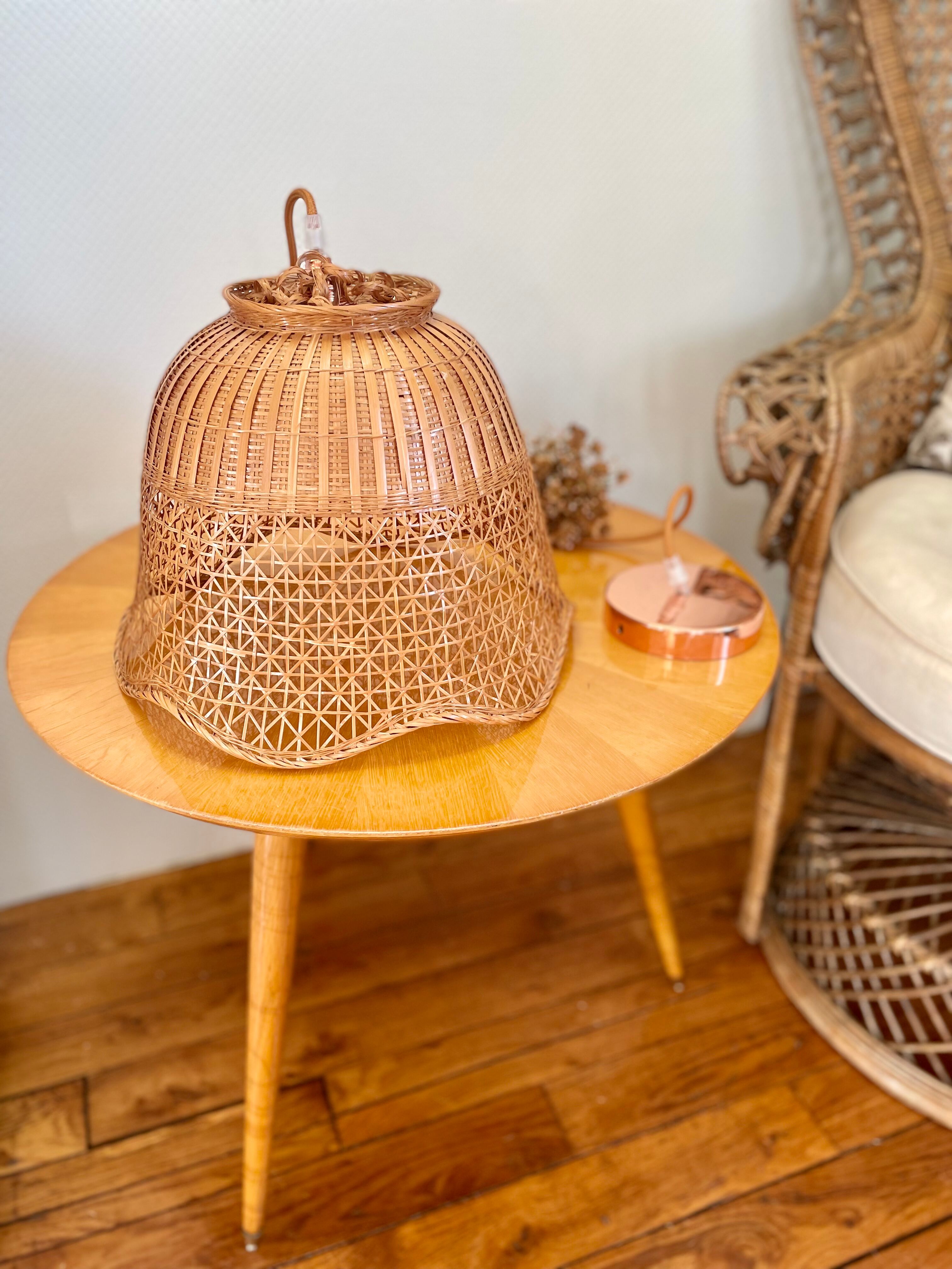 Vintage rattan pendant lamp copper electric frame