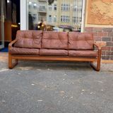 HS Denmark sofa in leather and teak from the 60s