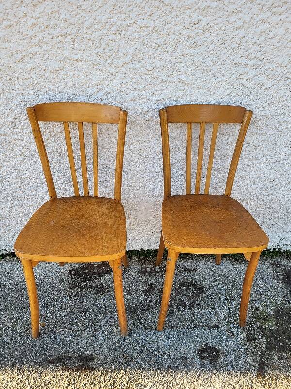 Pair of monobloc bistro chairs