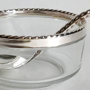 Caviar bowl & its spoon Bormioli Rocco glass & silver-plated metal, Italy 80s