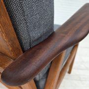 1970s, pair of Danish armchairs, reupholstered, furniture wool, teak, oak.