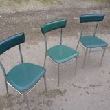 3 chaises chromé et cuir vert
