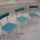 3 chaises chromé et cuir vert