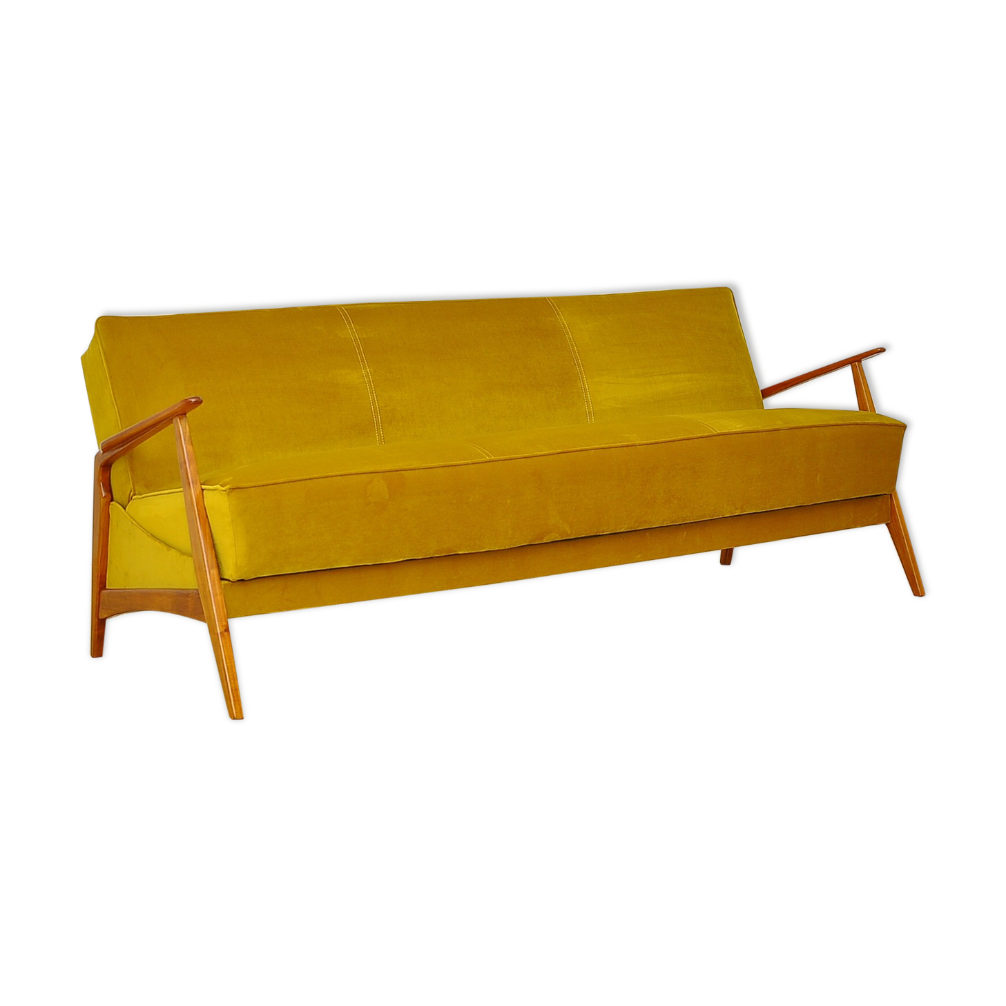 Mid-century Velvet and Cherry Wood Sofa Daybed, 1960s