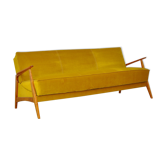 Mid-century Velvet and Cherry Wood Sofa Daybed, 1960s