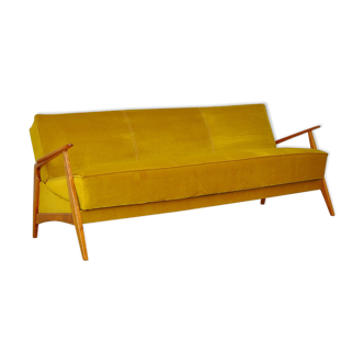 Mid-century Velvet and Cherry Wood Sofa Daybed, 1960s