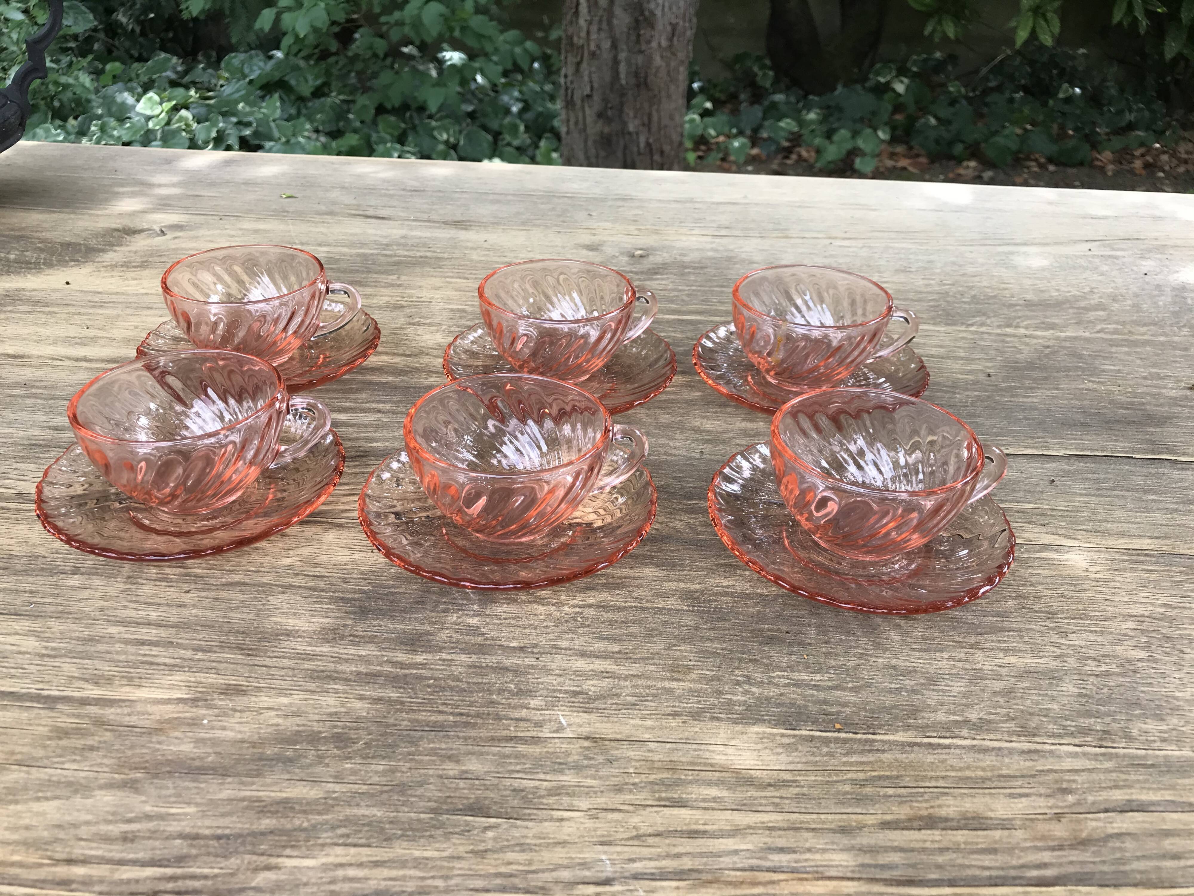 6 cups and under Vintage pink glass Arcoroc cups