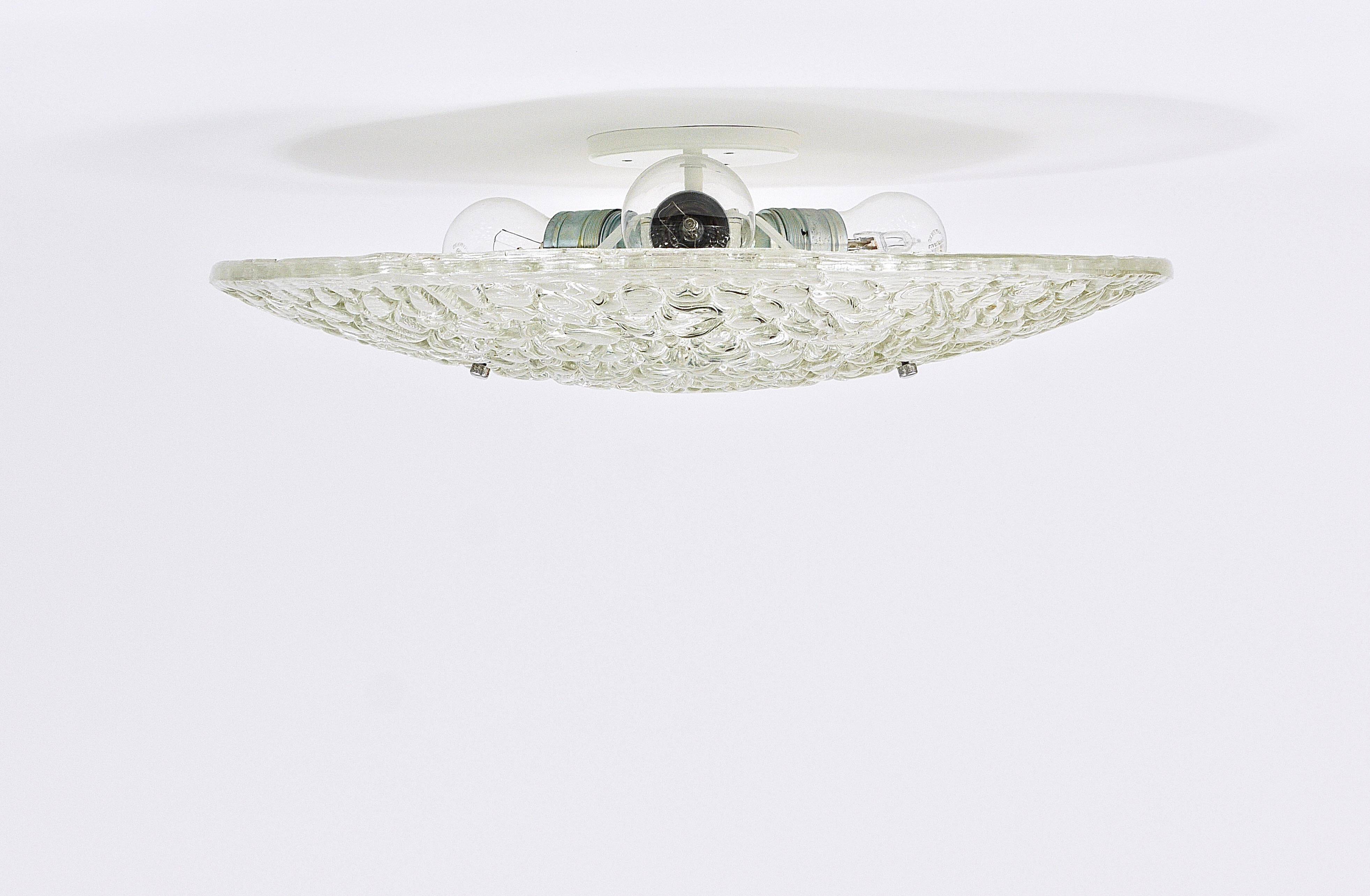 Round textured glass ceiling light J. T. Kalmar mid-century, Austria, 1960s