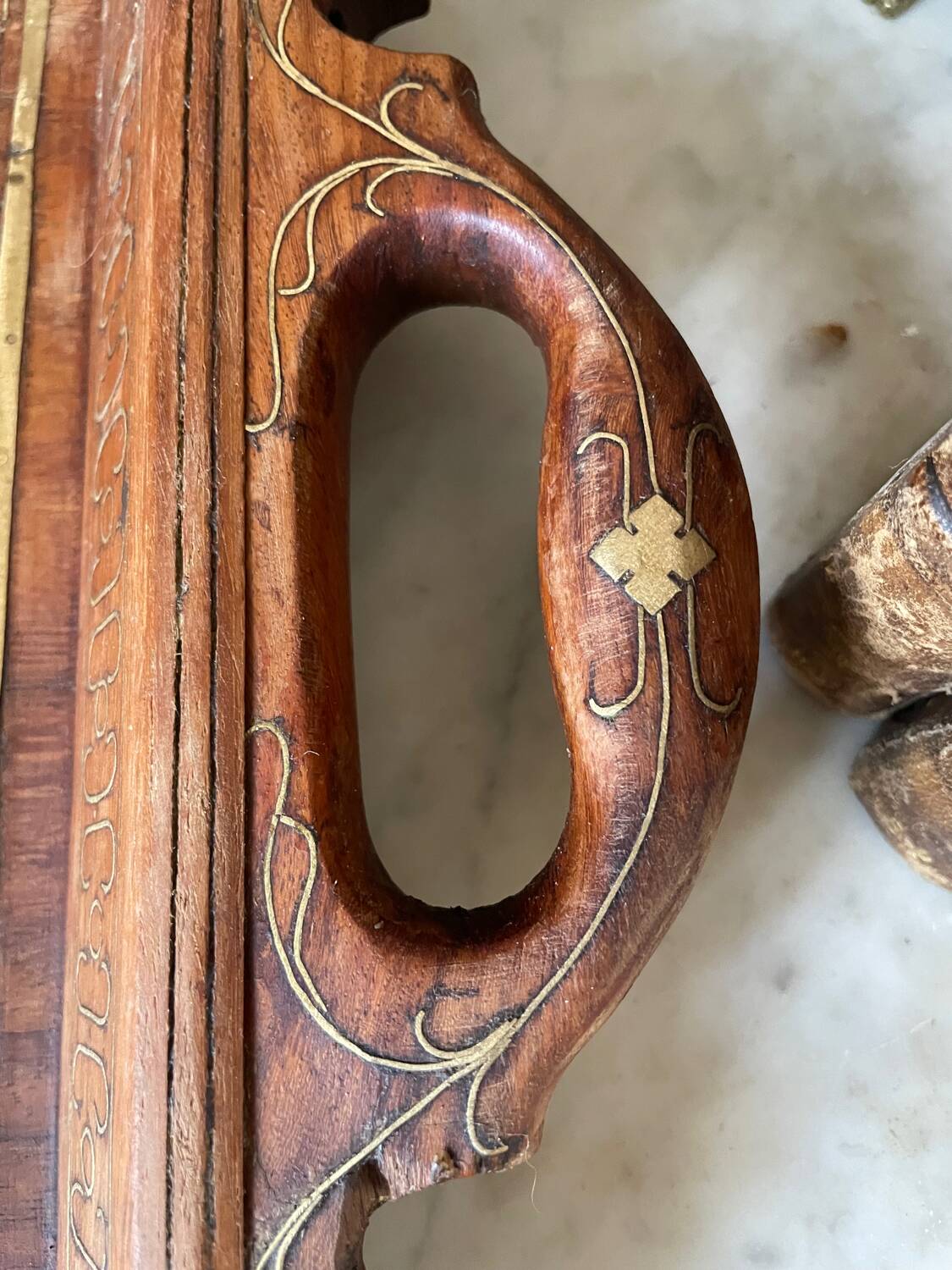 19th century wooden and brass tray