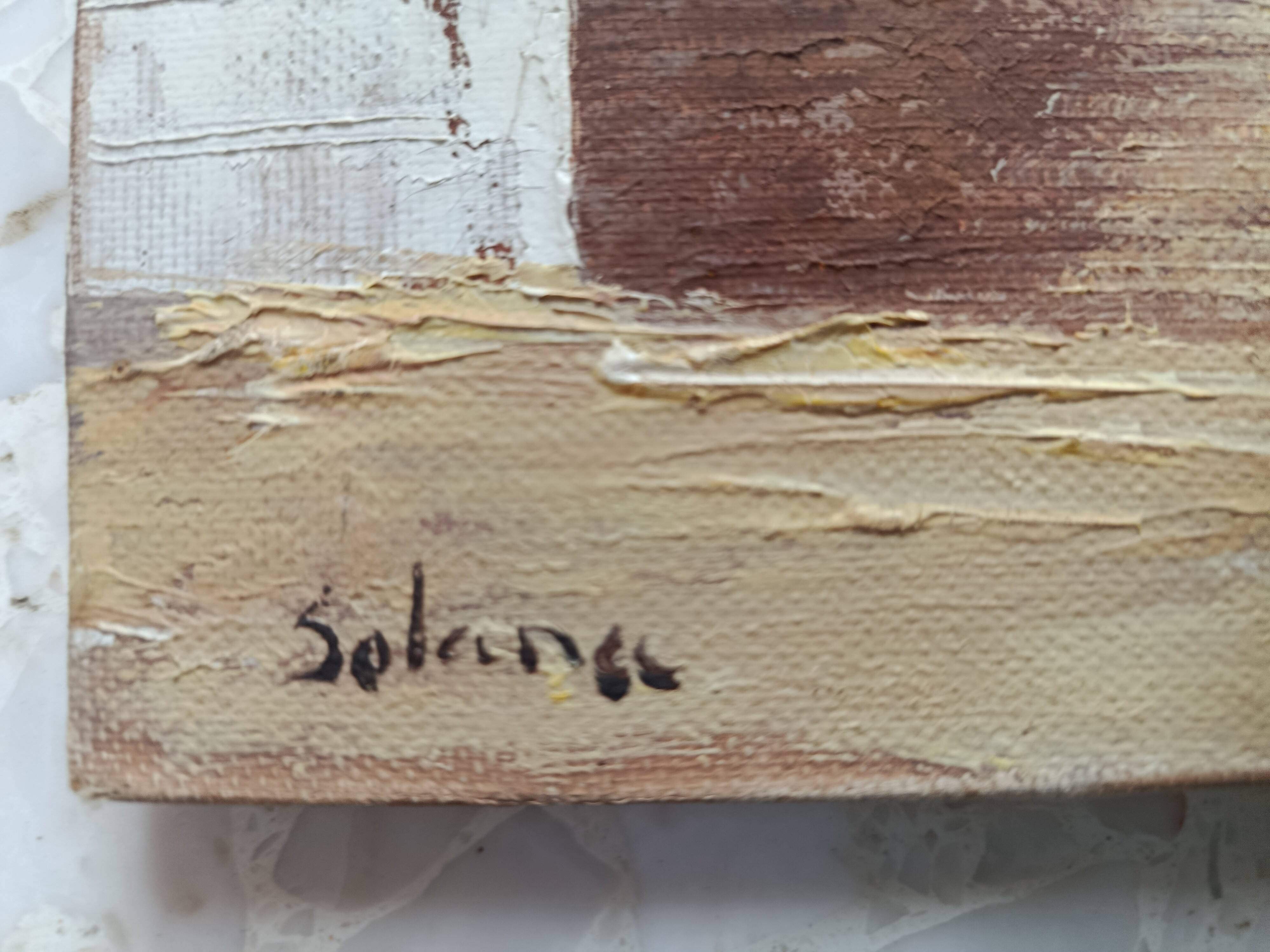 Hst 20th century signed solana: fishermen's houses, palm tree, tenerife, canary islands, spain