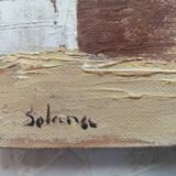 Hst 20th century signed solana: fishermen's houses, palm tree, tenerife, canary islands, spain