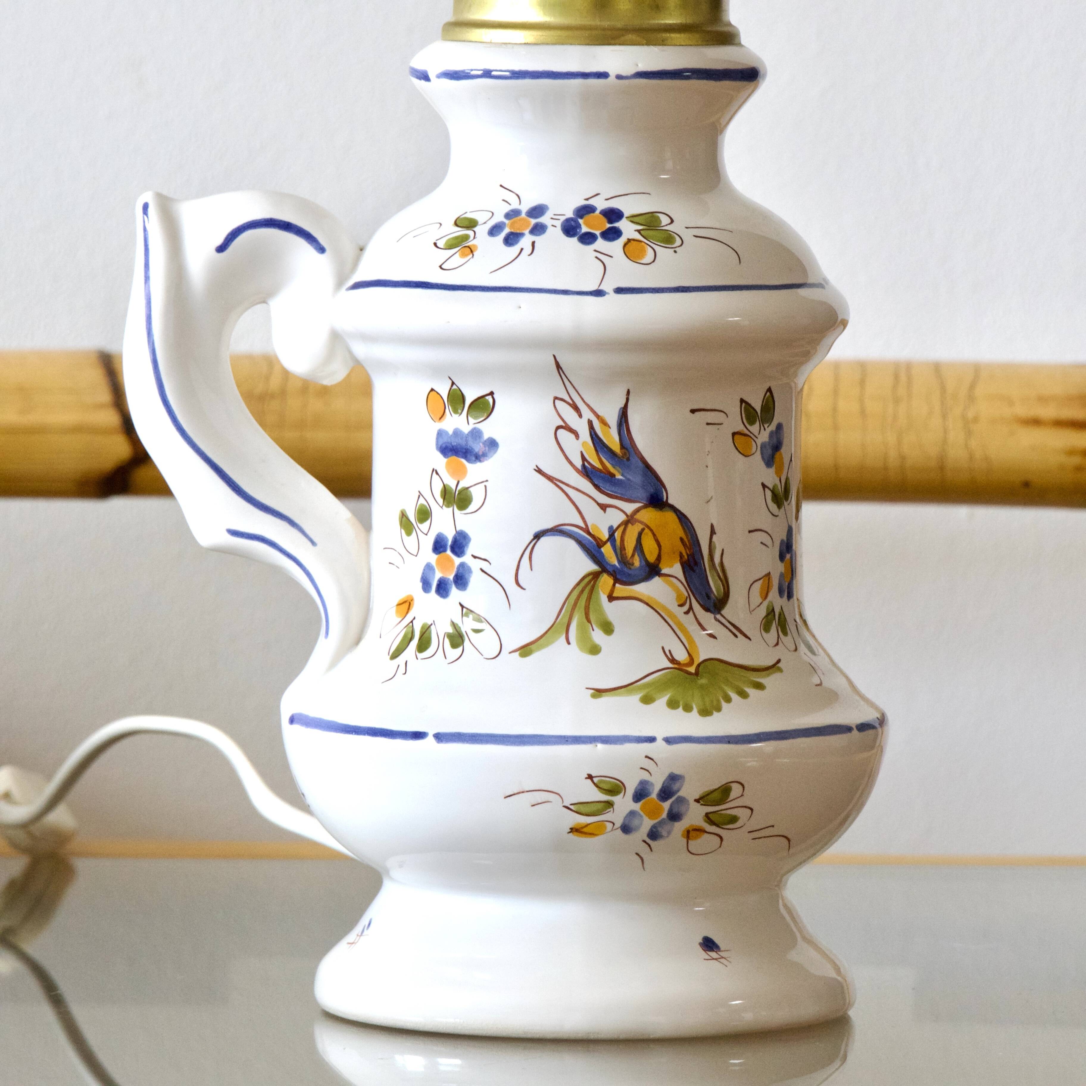 Large handcrafted earthenware lamp from Moustiers