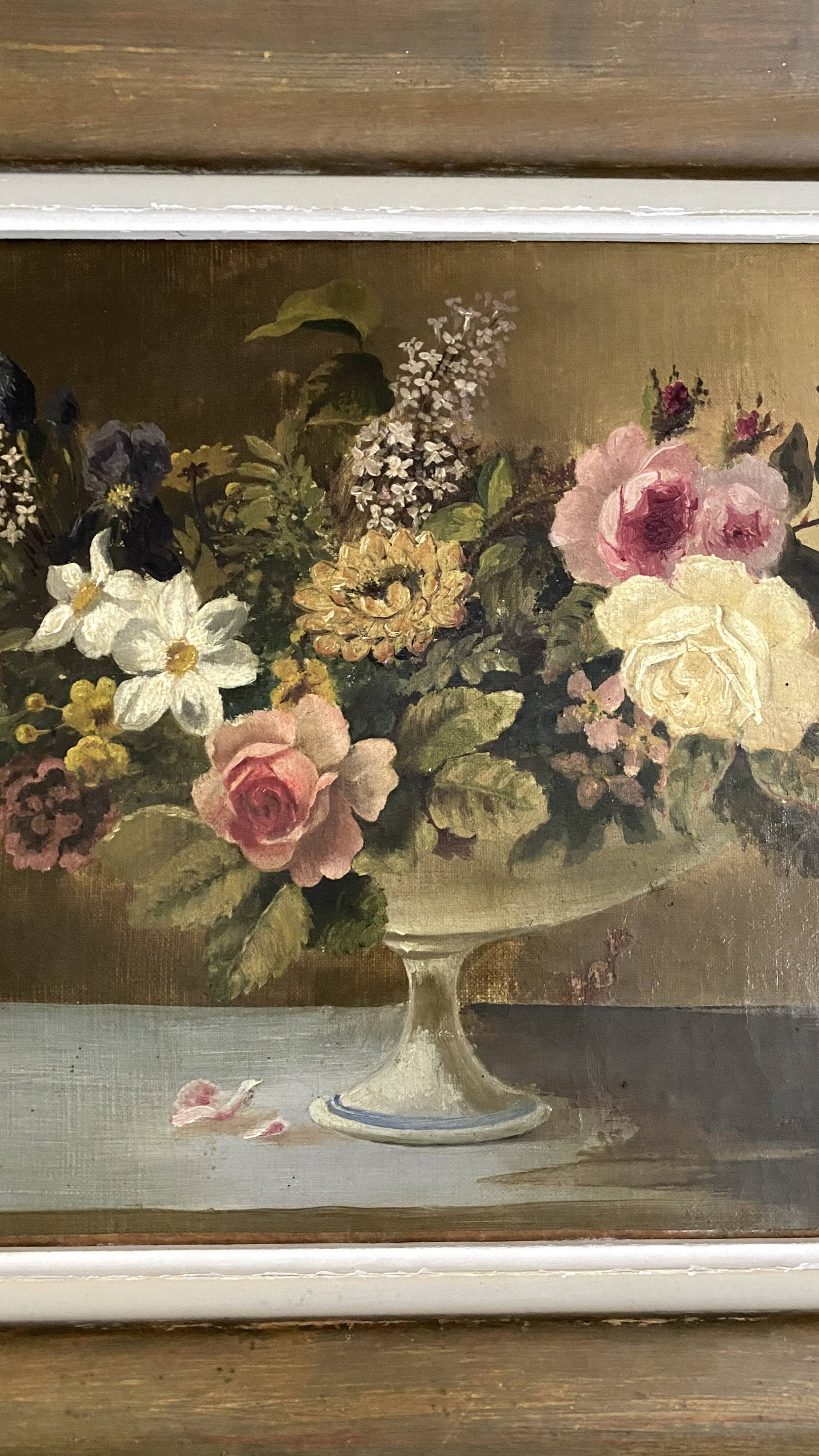 Old oil on canvas Bouquet, still life Tosello J. 19th