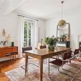 Varnished oak farmhouse table