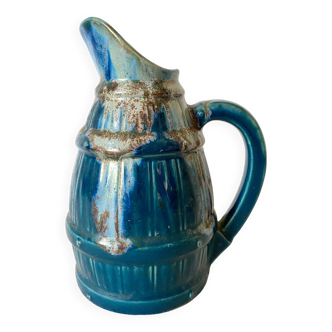 Blue barrel ceramic pitcher