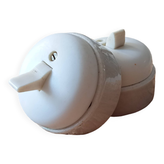 Set of 2 old two-way switches, porcelain and plastic, 50s/60s