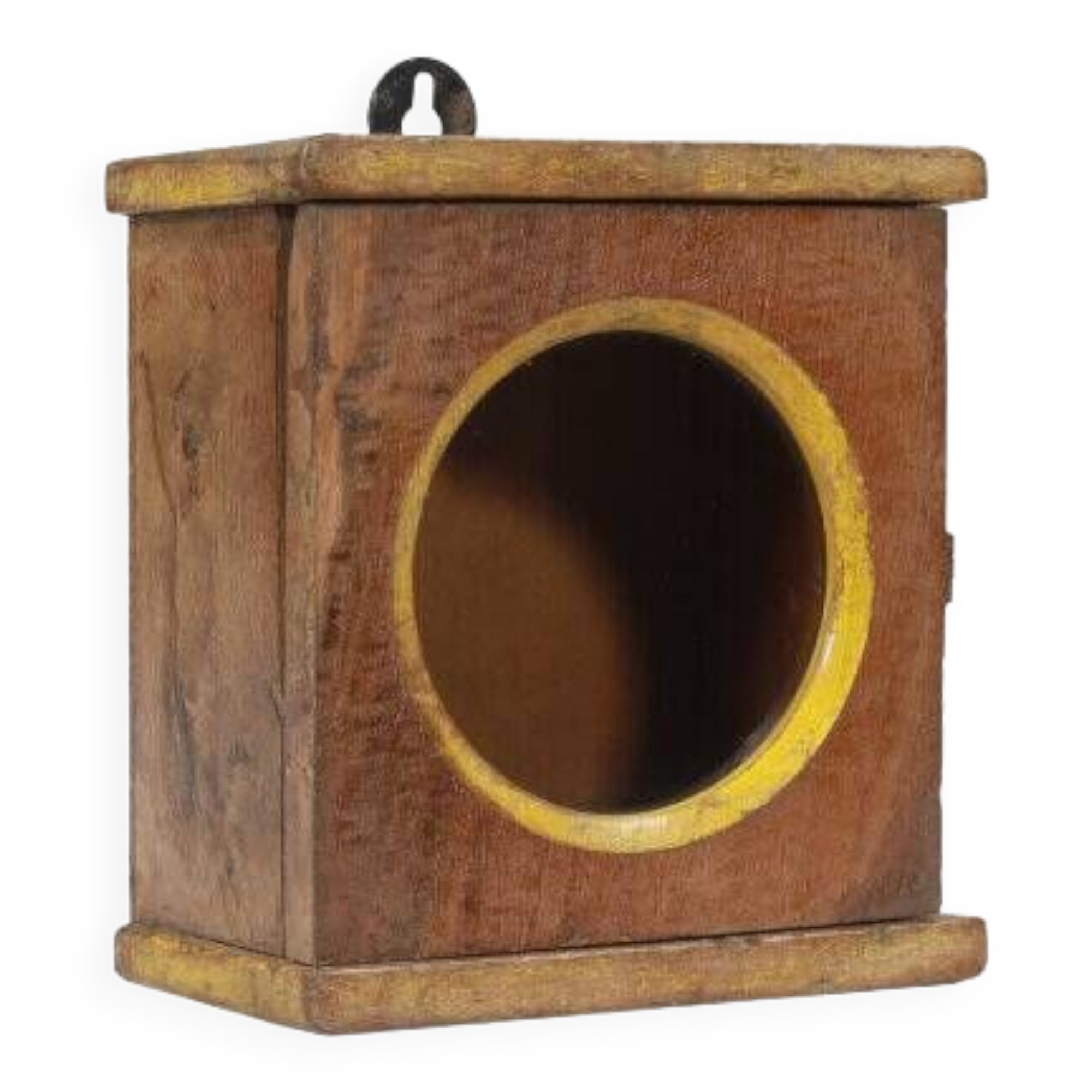 Small old wall display case clock box patina original india